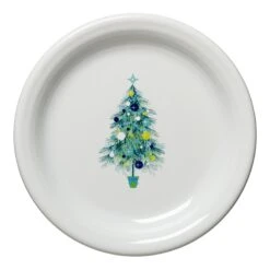 Fiesta Blue Christmas Tree On White Appetizer Plate